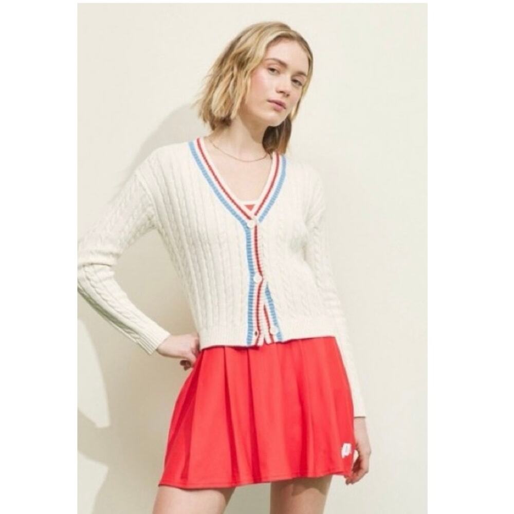 Prince Womens Pickleball Cardigan Sweater Preppy Country Club Cable Knit